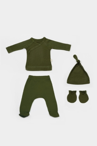 Cutie 4 piese pentru nou nascut - 100% bumbac organic - Verde, BabyCosy - Img 2