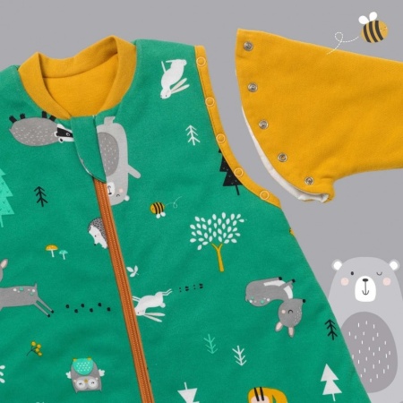 Sac de dormit cu picioruse si maneca lunga detasabila Woodland Animals 80 cm + manseta 3.5 Tog - Img 2