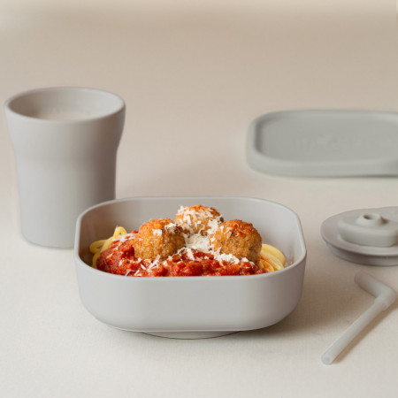 Set diversificare hrana bebelusi Miniware Sip&amp;Snack, 100% din materiale naturale biodegradabile, 3 piese, Grey - Img 3