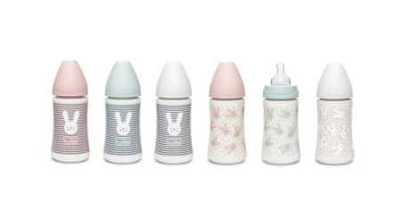 Biberon 270 ml cu tetina rotunda din silicon, 3 fluxuri, iepuras gri Hygge Suavinex - Img 4