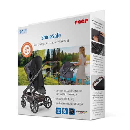 Copertina protectie solara carucior copii, UV 50+, parasolar universal reglabil, protectie vant si ploaie, material elastic, montare rapida, Reer ShineSafe 84251 - Img 3
