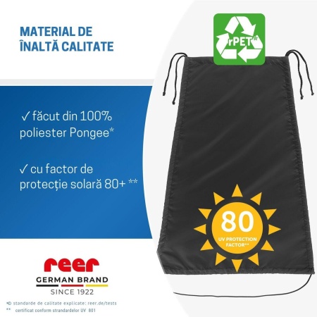Copertina solara carucior copii, protectie UV UPF 80+, parasolar universal reglabil, protectie vant si ploaie usoara, prindere elastica universala, montare rapida, negru, Reer ShineSafe 84291 - Img 5