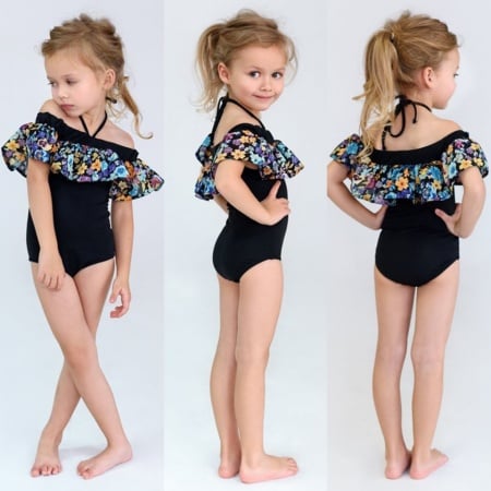 Costum de baie cu volan inflorat si bentita Drool - Img 5