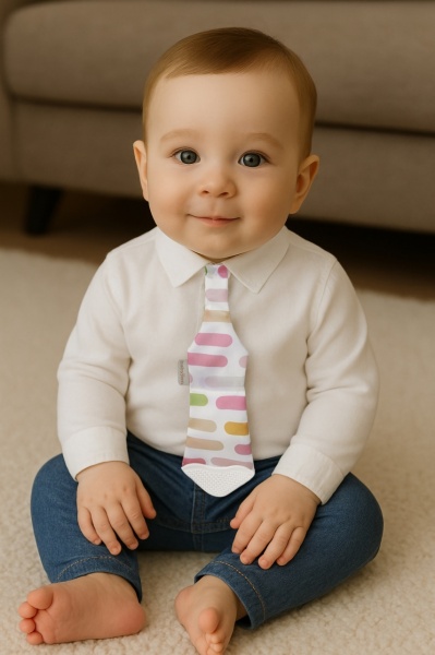 Cravata bebelusi cu accesoriu de dentitie BabyJem, roz - Img 3