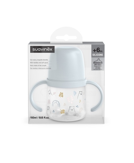 Prima cana cu mustiuc din silicon 150 ml, +4l, Bears, albastru, Suavinex - Img 2