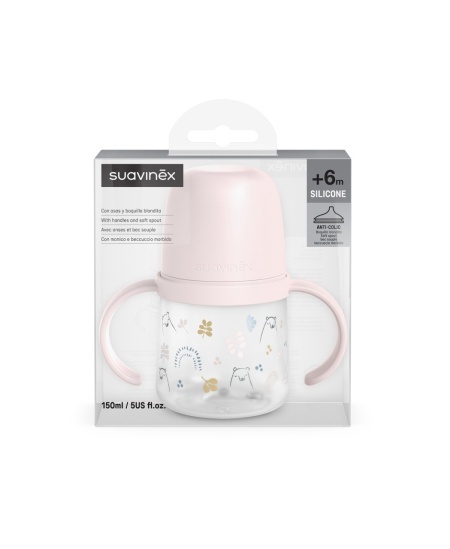 Prima cana cu mustiuc din silicon 150 ml, +4l, Bears, roz, Suavinex - Img 2