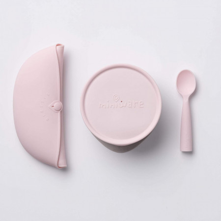 Set diversificare hrana bebelusi Miniware First Bites Deluxe, 100% din materiale naturale biodegradabile, 4 piese, Cotton candy - Img 6
