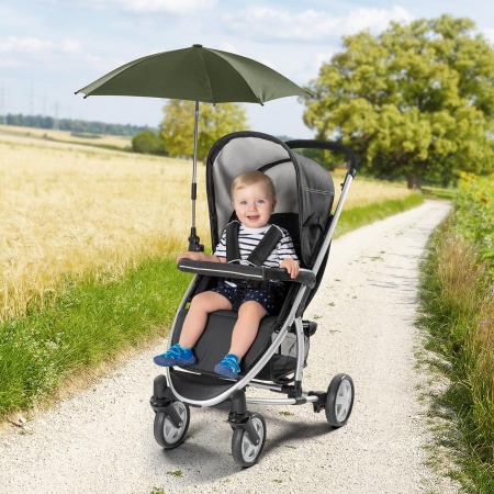 Umbrela parasolar carucior copii, protectie UV 80+, forma patrata 80 cm, reglabila 180°, prindere universala anti-alunecare, verde, Reer ShineSafe 84283 - Img 4