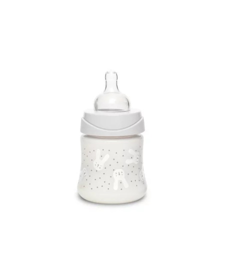 Biberon 150 ml cu tetina rotunda din silicon, debit lent, iepuras roz Hygge Suavinex - Img 3