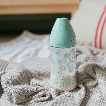 Biberon 270 ml cu tetina rotunda din silicon, 3 fluxuri, iepuras verde Hygge Suavinex - Img 4