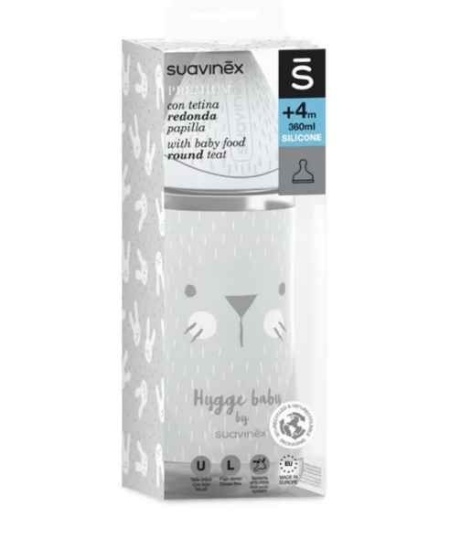 Biberon 360 ml cu tetina rotunda din silicon, debit dens, pisica gri Hygge Suavinex - Img 5