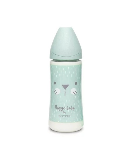 Biberon 360 ml cu tetina rotunda din silicon, debit dens, pisica verde Hygge Suavinex - Img 2