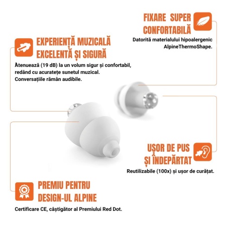 Dopuri de urechi antifonice pentru adulti cu filtru special pentru muzica, reutilizabile, transparente, protectie zgomote SNR 19dB, ideale pentru petreceri si concerte, ALPINE PartyPlug ALP23558 - Img 8