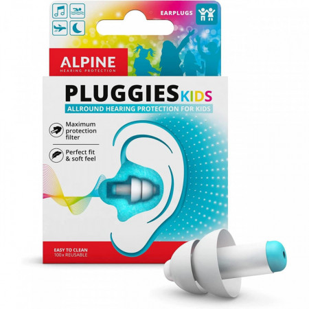 Dopuri de urechi antifonice reutilizabile pentru copii 3-12 ani, transparente, protectie zgomote SNR 25, previn patrunderea apei in ureche, ALPINE Pluggies Kids ALP23541 - Img 2