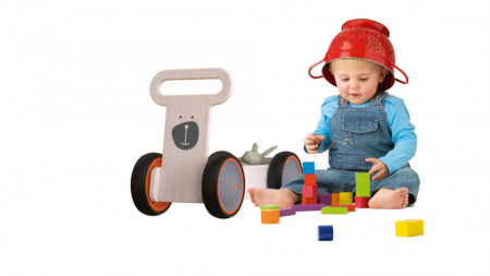 Jucarie din lemn 3 in 1 Ursulet DriveMe Soft: masinuta ride-on, premergator si carucior de jucarii MamaToyz - Img 2