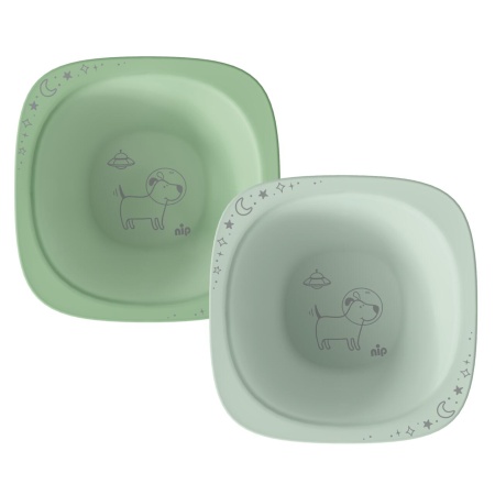 Set 2 castroane nip® Green pentru mancarea copiilor cu motive gravate laser, din materiale naturale regenerabile, fara BPA, fara melamina, lavabile in masina de spalat vase, Made in Germany, 4+ luni, verde, nip 38844 - Img 3
