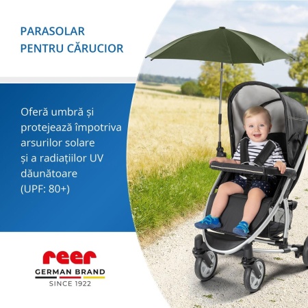 Umbrela parasolar carucior copii, protectie UV 80+, forma patrata 80 cm, reglabila 180°, prindere universala anti-alunecare, verde, Reer ShineSafe 84283 - Img 10