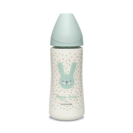 Biberon 360 ml cu tetina rotunda din silicon, debit dens, iepuras verde Hygge Suavinex - Img 2
