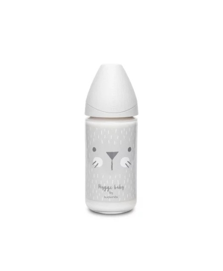 Biberon din sticla 240 ml cu tetina rotunda din silicon, 3 fluxuri, pisica gri Hygge Suavinex - Img 2