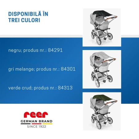 Copertina solara carucior copii, protectie UV UPF 80+, parasolar universal reglabil, protectie vant si ploaie usoara, prindere elastica universala, montare rapida, gri melange, Reer ShineSafe 84301 - Img 6