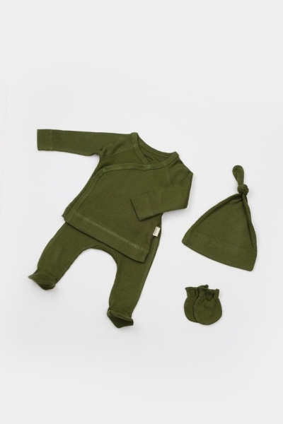Cutie 4 piese pentru nou nascut - 100% bumbac organic - Verde, BabyCosy - Img 5