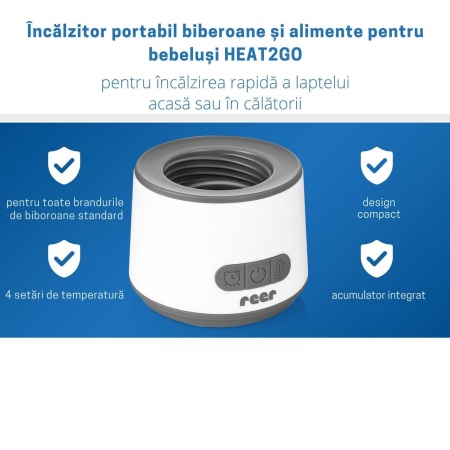 Incalzitor portabil biberoane si alimente pentru bebelusi, 4 trepte temperatura 37-50°C, acumulator cu incarcare USB-C, 3 adaptoare biberon incluse, afisaj temperatura, timer cu oprire automata, independent de priza, Reer Heat2Go 33060 - Img 6
