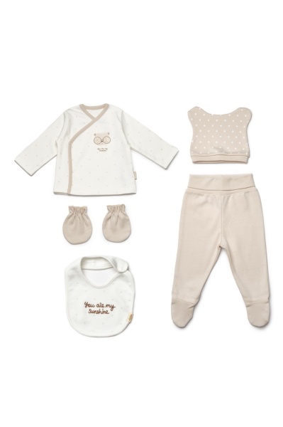 Set de 5 piese pentru nou nascut, 100% bumbac organic, TeddyBear, BabyCosy - Img 3