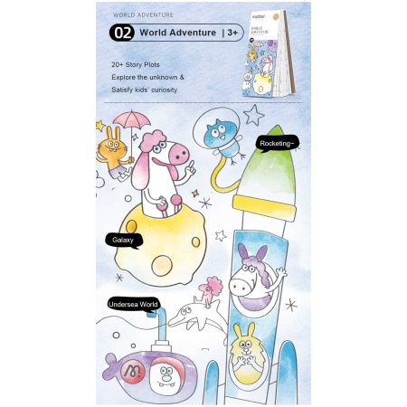 Carte de colorat cu apa, pensula de pictat si culori incluse, 19 x 8 x 1.3 cm, World Adventure Mideer MD4225 - Img 3
