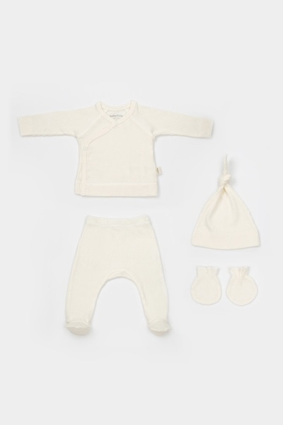 Cutie 4 piese pentru nou nascut - 100% bumbac organic - Ecru, BabyCosy - Img 2