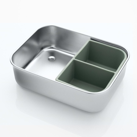 Cutie de pranz pentru alimente, din inox, cu compartimente din silicon, capac din silicon, fara BPA, lavabile in masina de spalat vase, Reer Lunchbox 25143 - Img 5