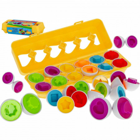 Joc educativ Matching eggs, Set 12 oua pentru invatarea formelor si culorilor Ikonka IK17739 - Img 2