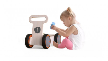 Jucarie din lemn 3 in 1 Ursulet DriveMe Soft: masinuta ride-on, premergator si carucior de jucarii MamaToyz - Img 4