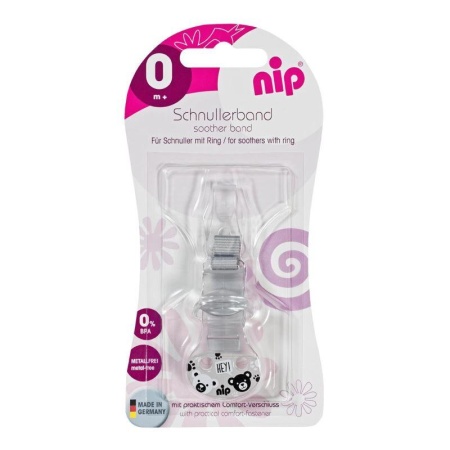 Lant cu carlig de prindere pentru suzete, banda textila, 0+ luni, nip 38373, gri - Img 2
