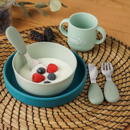 Set 3 tacamuri din otel inoxidabil (furculita, lingurita si cutit), manere din silicon, fara BPA, lavabile in masina de spalat vase, Reer 25133 - Img 3