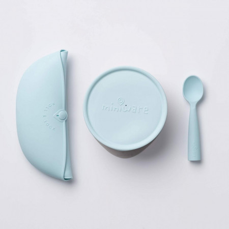 Set diversificare hrana bebelusi Miniware First Bites, 100% din materiale naturale biodegradabile, 4 piese, Aqua - Img 4