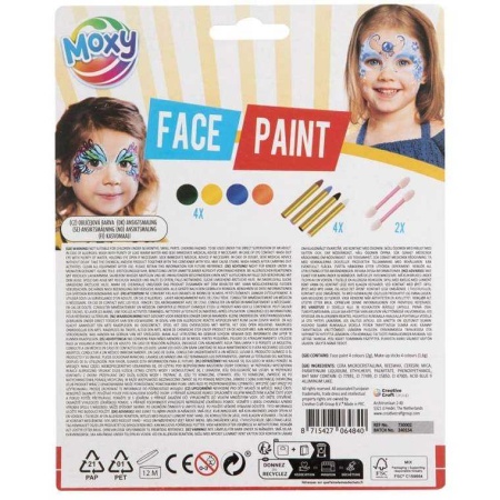 Set Pictura pe Fata pentru Copii - 10 Piese: 4 Vopsele, 4 Creioane, 2 Aplicatoare Moxy GR730002 - Img 2