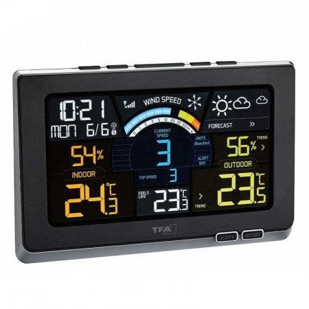 Statie meteo digitala Spring Breeze cu senzor extern wireless de temperatura, umiditate, viteza vant TFA 35.1140.01 - Img 2