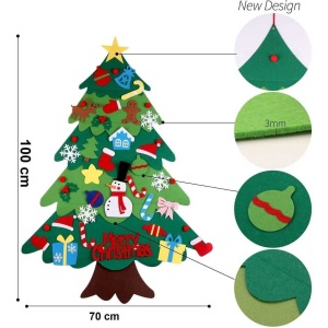 Brad de Craciun din Fetru in 2 culori, 100x70cm, 30 decoratiuni si banda LED inclusa Bambinice BN037 - Img 5