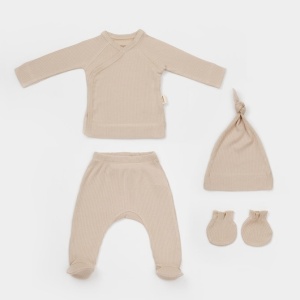 Cutie 4 piese pentru nou nascut - 100% bumbac organic - Mink, BabyCosy - Img 2