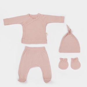 Cutie 4 piese pentru nou nascut - 100% bumbac organic - Powder, BabyCosy - Img 4