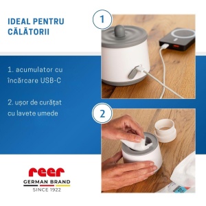 Incalzitor portabil biberoane si alimente pentru bebelusi, 4 trepte temperatura 37-50°C, acumulator cu incarcare USB-C, 3 adaptoare biberon incluse, afisaj temperatura, timer cu oprire automata, independent de priza, Reer Heat2Go 33060 - Img 4