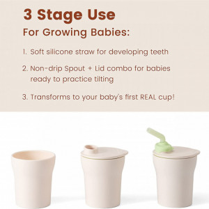 Pahar cu capac si pai antrenament bebelusi Miniware 1-2-3 Sip!, 100% din materiale naturale biodegradabile, Grey - Img 3