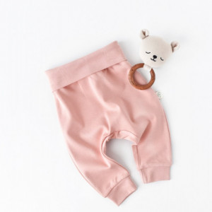 Pantaloni Bebe Unisex din bumbac organic Roz pudra (Marime: 6-9 luni)