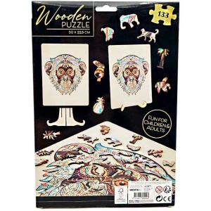 Puzzle Lemn Maimuta, 133 piese, 30x22.5 cm Grafix GR400073 - Img 3