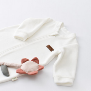 Salopeta cu maneca lunga si fermoar din 80%bumbac organic si 20% poliester - Ecru, Baby Cosy (Marime: 12-18 Luni) - Img 2