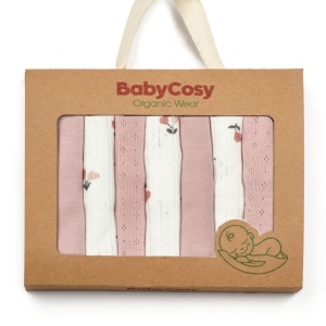 Set de 7 batistute din bumbac pentru bebelusi, BabyCosy, 25cmX25cm, roz