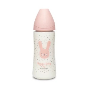 Biberon 360 ml cu tetina rotunda din silicon, debit dens, iepuras roz Hygge Suavinex - Img 2