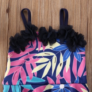 Costum de baie mov cu frunze si floricele aplicate Drool - Img 2