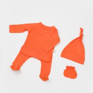 Cutie 4 piese pentru nou nascut - 100% bumbac organic - Portocaliu, BabyCosy - Img 6