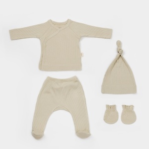 Cutie 4 piese pentru nou nascut - 100% bumbac organic - Verde pal, BabyCosy - Img 3